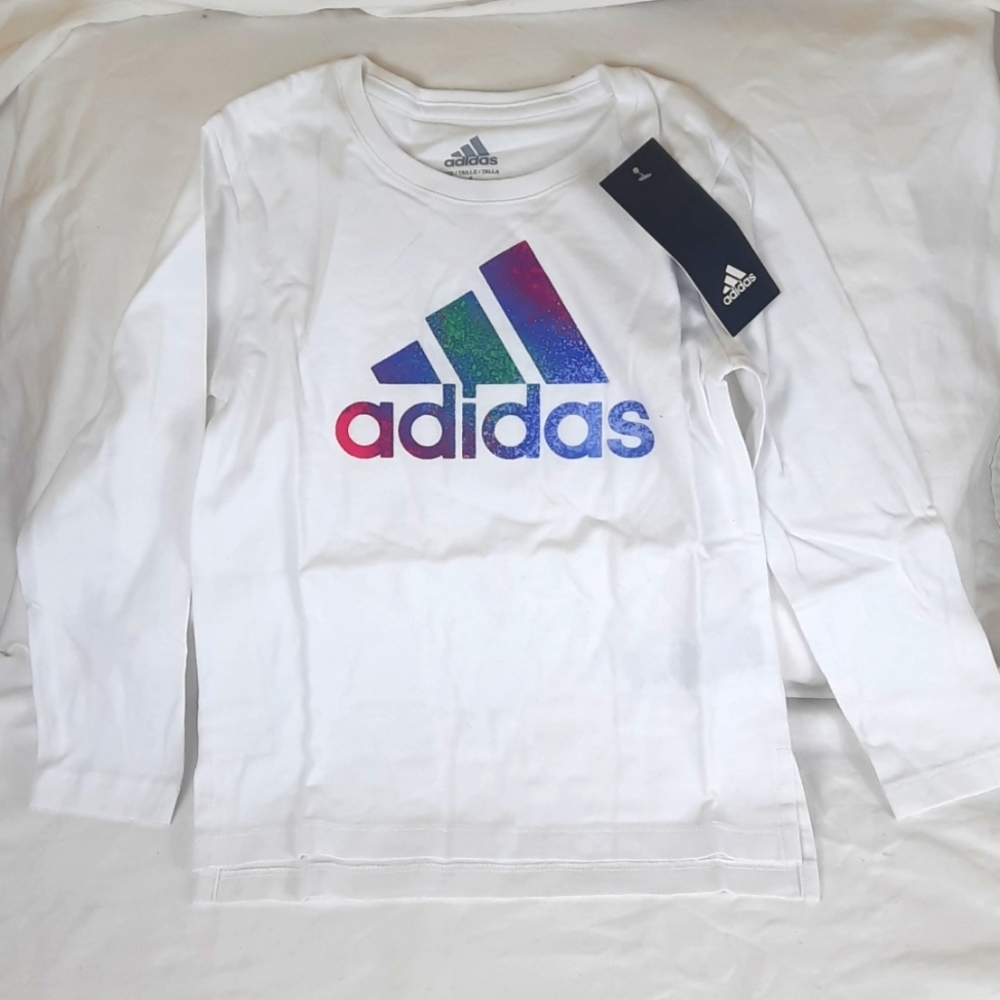 Adidas Girls Long Sleeve Vent Graphic Tee Tshirt Size 4 White Pink NEW with Tag
